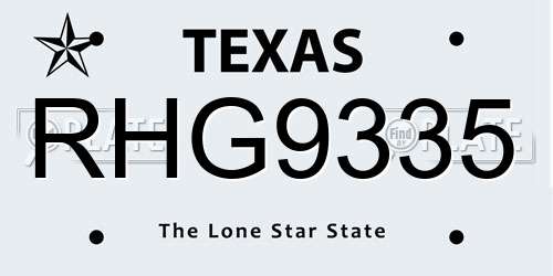 RHG9335 Texas License Plate