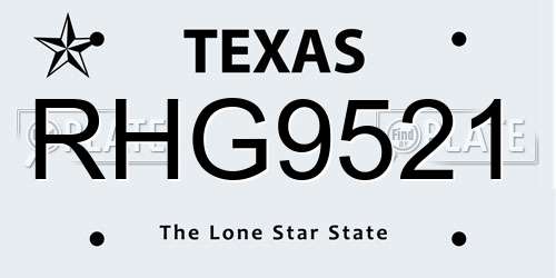 RHG9521 Texas License Plate