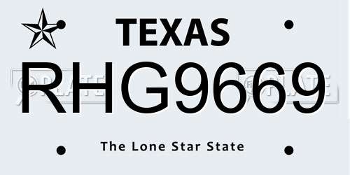 RHG9669 Texas License Plate
