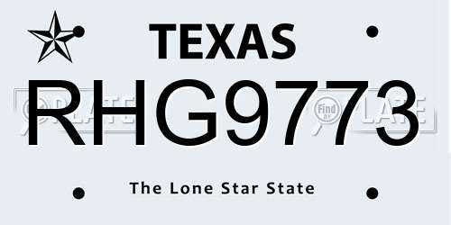 RHG9773 Texas License Plate
