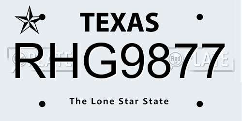 RHG9877 Texas License Plate