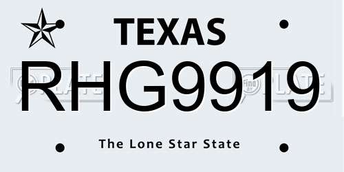 RHG9919 Texas License Plate