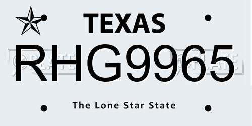 RHG9965 Texas License Plate