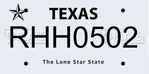 RHH0502 Texas License Plate