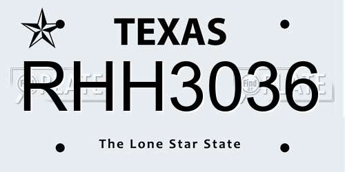 RHH3036 Texas License Plate
