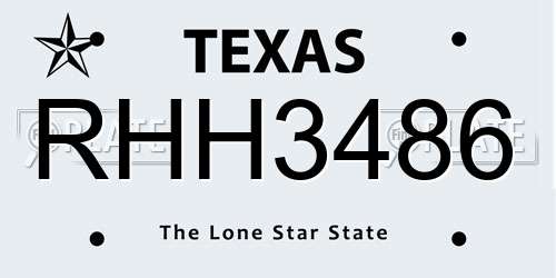 RHH3486 Texas License Plate