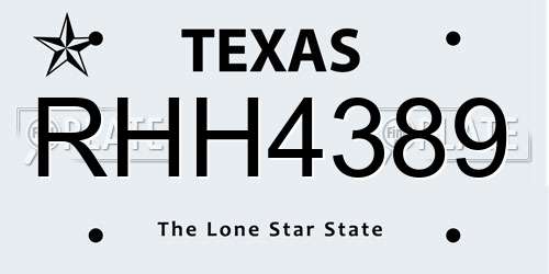 RHH4389 Texas License Plate
