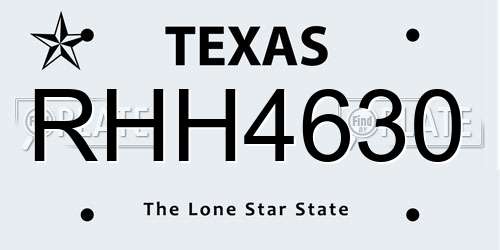 RHH4630 Texas License Plate