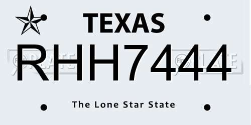 RHH7444 Texas License Plate