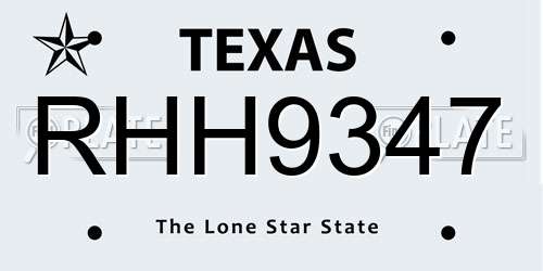 RHH9347 Texas License Plate