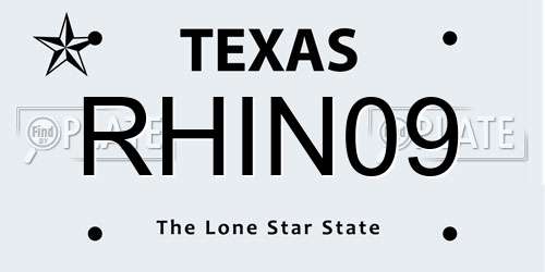 RHIN09 Texas License Plate