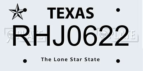 RHJ0622 Texas License Plate