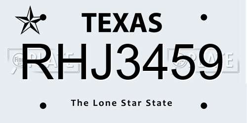 RHJ3459 Texas License Plate