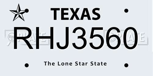 RHJ3560 Texas License Plate