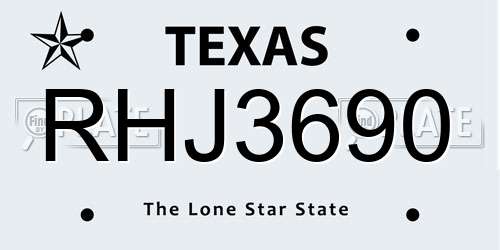 RHJ3690 Texas License Plate