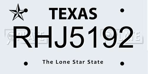 RHJ5192 Texas License Plate