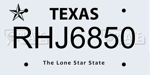 RHJ6850 Texas License Plate