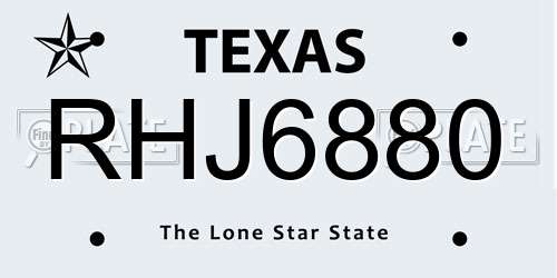 RHJ6880 Texas License Plate