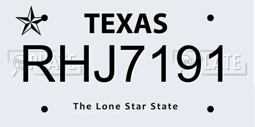 RHJ7191 Texas License Plate
