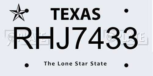RHJ7433 Texas License Plate
