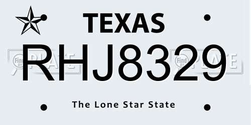 RHJ8329 Texas License Plate