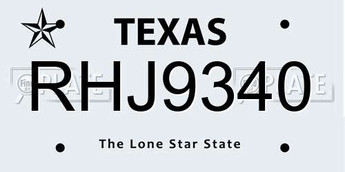 RHJ9340 Texas License Plate