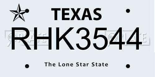 RHK3544 Texas License Plate