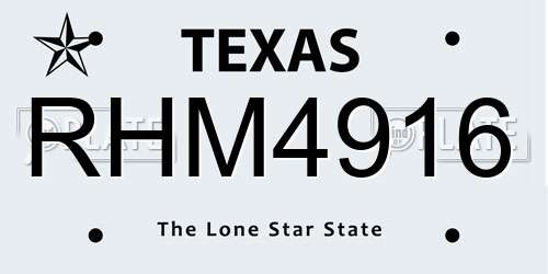 RHM4916 Texas License Plate