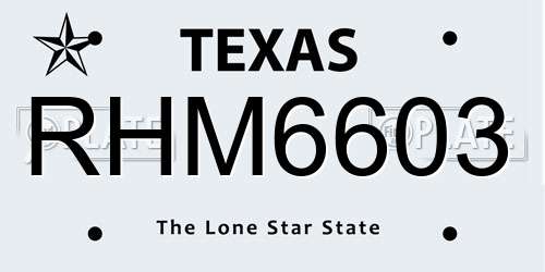 RHM6603 Texas License Plate