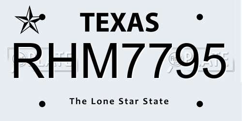 RHM7795 Texas License Plate