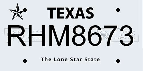 RHM8673 Texas License Plate