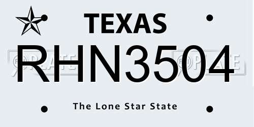 RHN3504 Texas License Plate