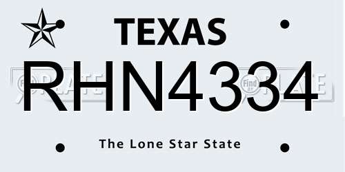 RHN4334 Texas License Plate