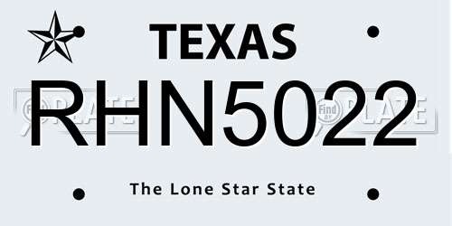 RHN5022 Texas License Plate