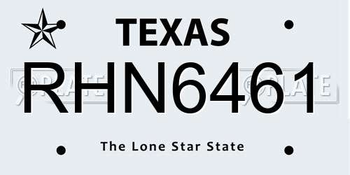 RHN6461 Texas License Plate