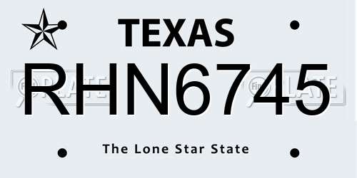 RHN6745 Texas License Plate