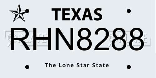 RHN8288 Texas License Plate