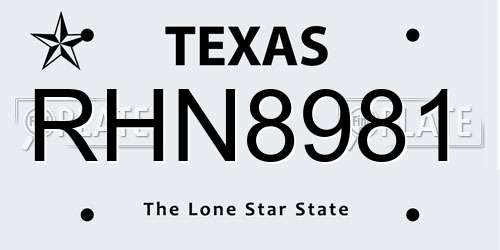 RHN8981 Texas License Plate