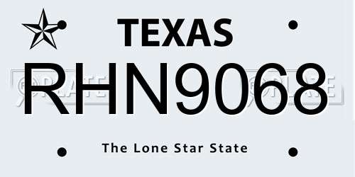 RHN9068 Texas License Plate