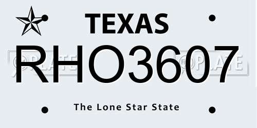 RHO3607 Texas License Plate