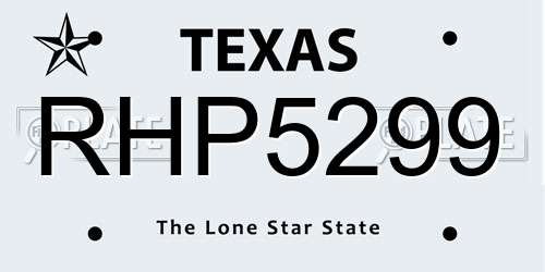 RHP5299 Texas License Plate