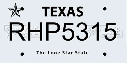 RHP5315 Texas License Plate