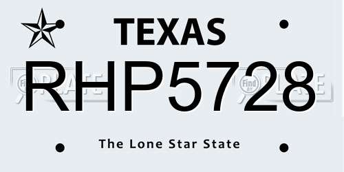 RHP5728 Texas License Plate