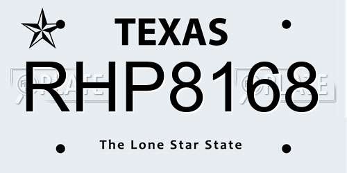 RHP8168 Texas License Plate