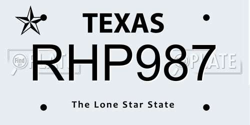 RHP987 Texas License Plate