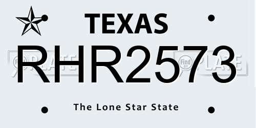 RHR2573 Texas License Plate