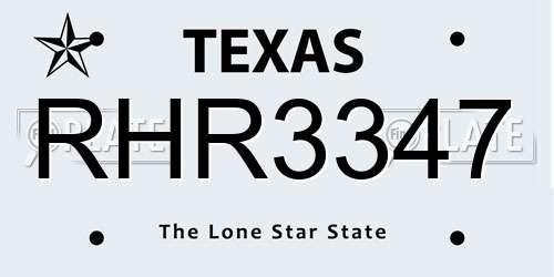 RHR3347 Texas License Plate