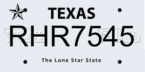 RHR7545 Texas License Plate