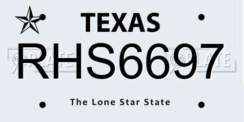RHS6697 Texas License Plate