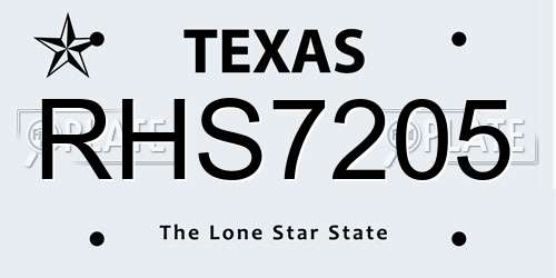 RHS7205 Texas License Plate